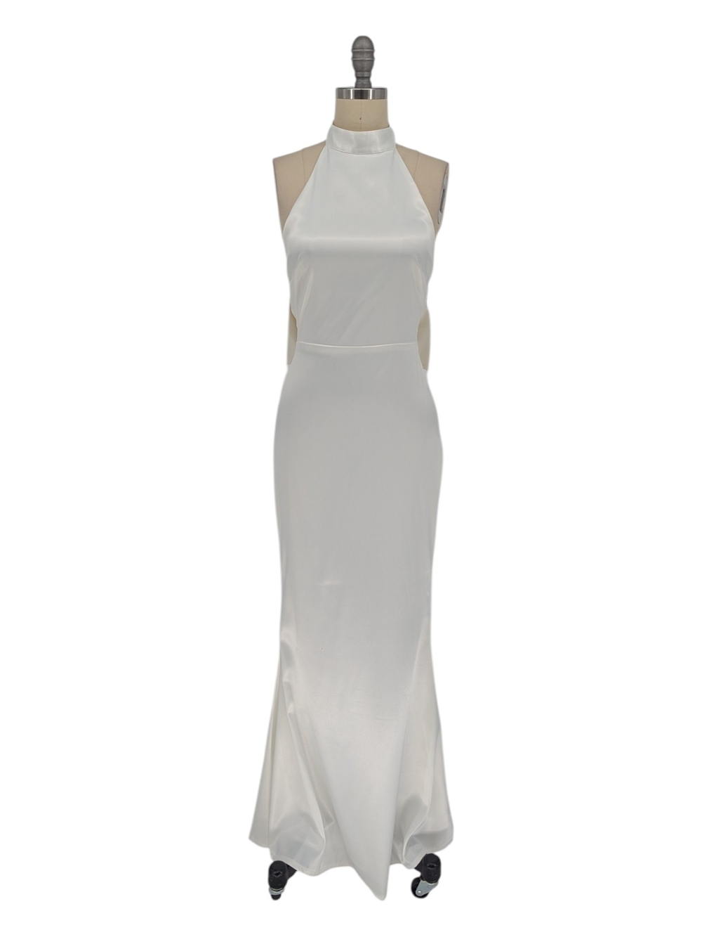 30030 Saints & Secrets Halter Satin Maxi Dress White size XSmall wedding bridal